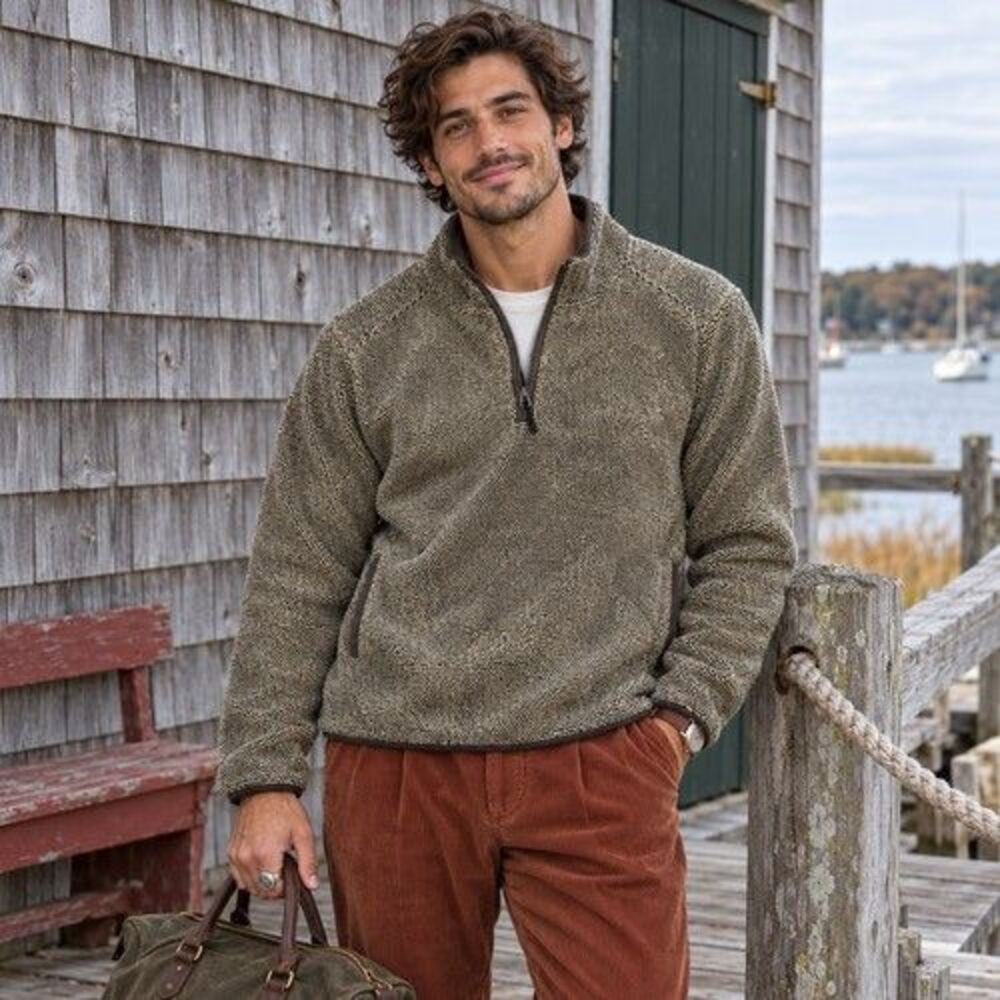 Stillwater Supply Co. Olive Green Textured Fleece Quarter Zip Pullover Men’s M